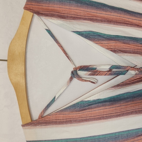 Francesca's Fredah Stripe Front Back Tie Short Sleeve Elastic Waist Boho Romper - Picture 10 of 12